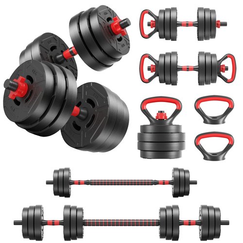 Fitvids 60lbs 4in1 Adjustable Dumbbell Set, Multi-Functional Changeable Dumbbell and Barbell Kettlebell Set