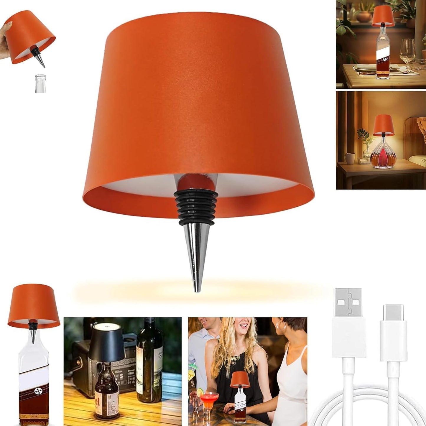 Geojec Wireless Bottle Lamp,Portable LED Wireless Bottles Lamp with 3 Modes Light Imming,Rechargeable Light Head,Touch Table Lamp for Bedroom,Decoration Lamps Student Birthday Gifts (Orange)