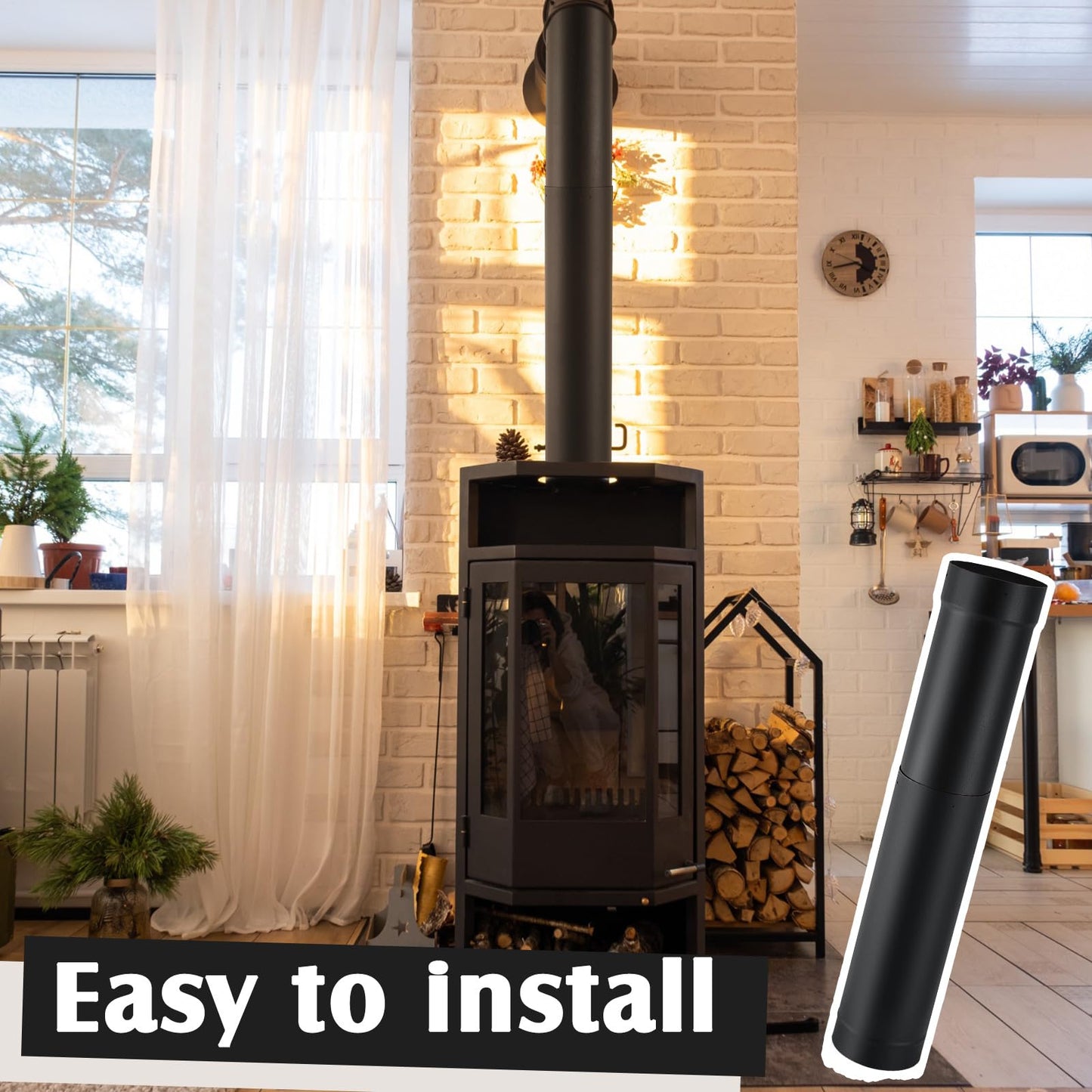 Yaocom 18" to 30" Single Wall Telescoping Pipe 6" Diameter Single Wall Stove Pipe Wood Burning Chimney Pipe, Black