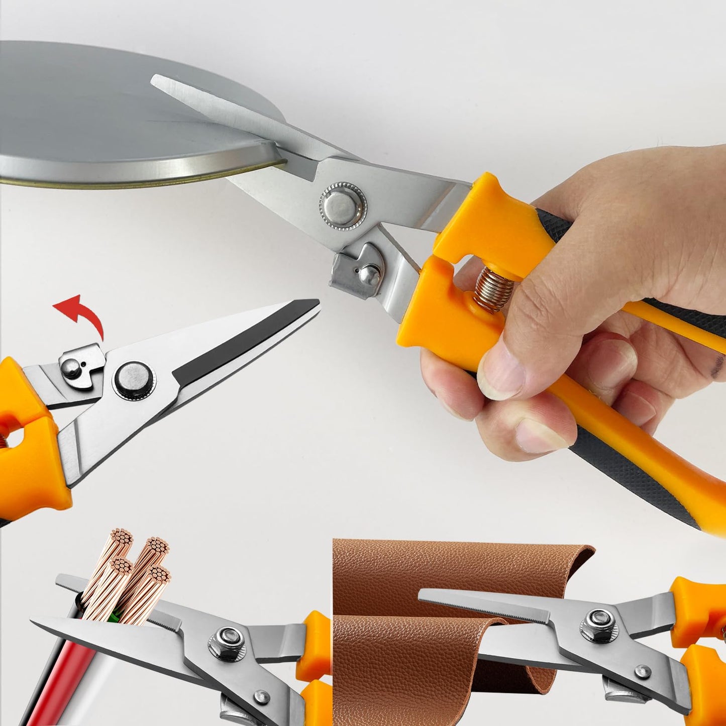 8" Aviation Tin Snips for cutting metal sheet,Heavy Duty Scissors with Safety Lock,Metal Snips cut wires,cardboard,branches,light metal,plastic zip ties,Fabric