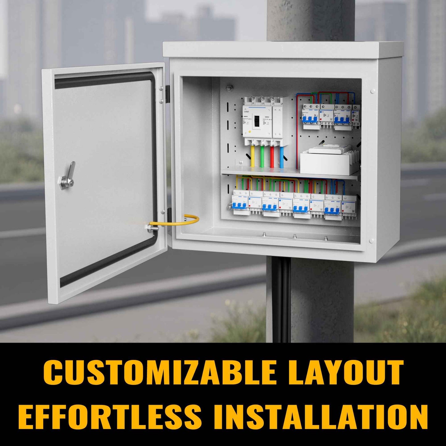 StructoMax Steel Electrical Box, 16"x12"x6" Steel Enclosure, IP67 Waterproof & Rust-Resistant, Outdoor/Indoor Electrical Junction Box with Mounting Plate for Wall/Pole Mount