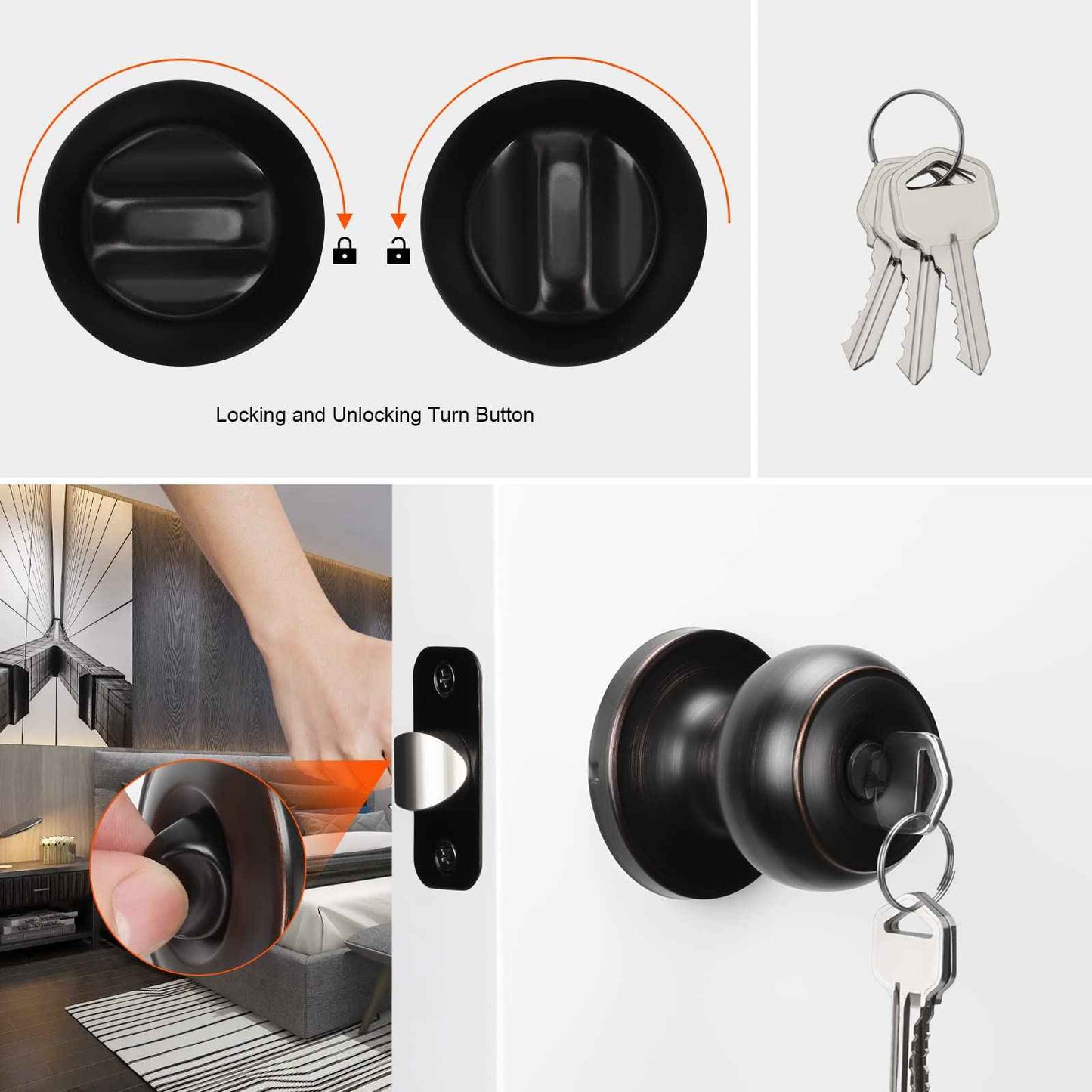 Haidms 1 Pack Oil Rubbed Bronze Door Knob with Lock and Key, Keyed Entry Door Knobs Exterior, Black Doorknob for Bedroom