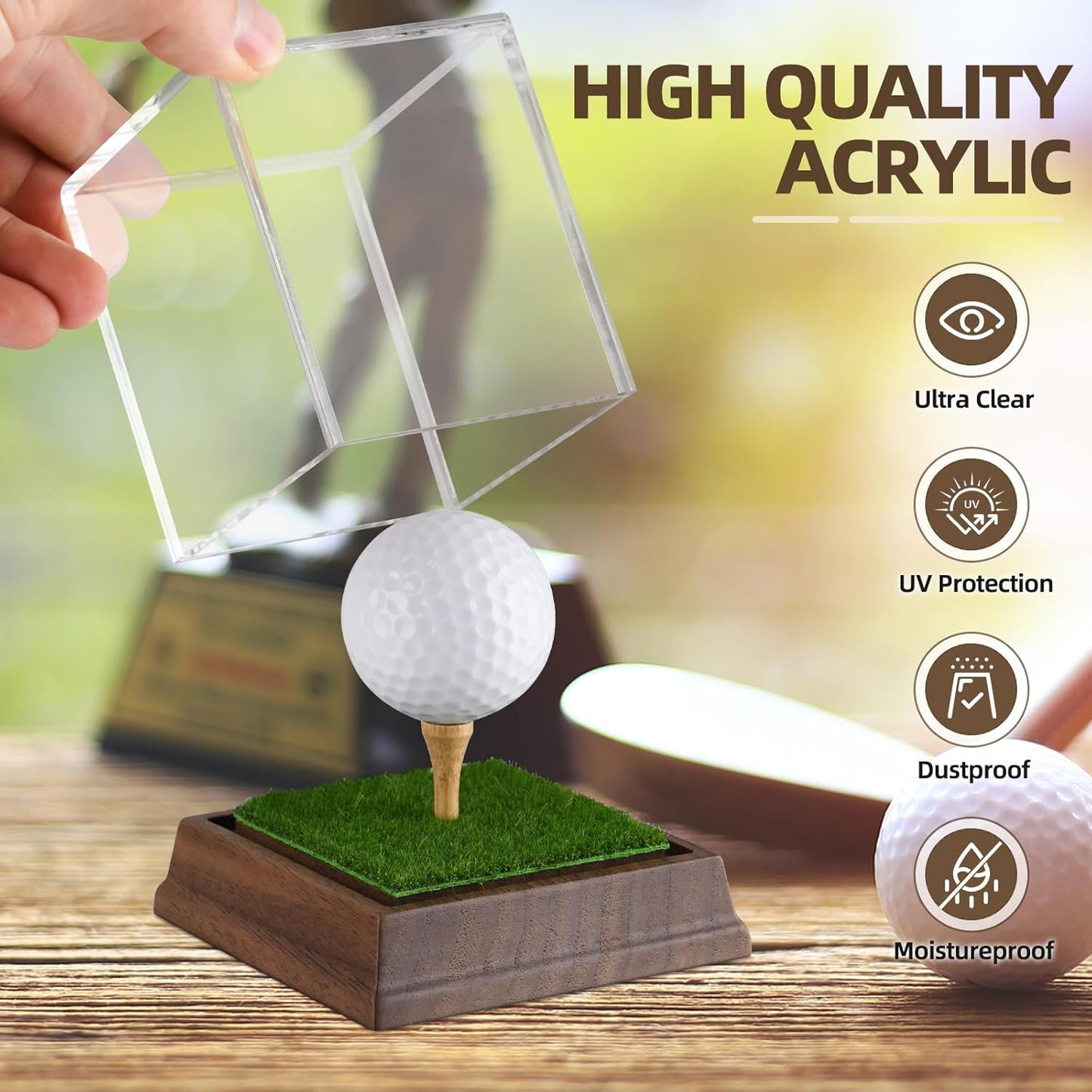 Wanult Golf Ball Display Case - Premium Acrylic Holder with Wood Base & Lifelike Turf | Perfect Gift for Golf Enthusiasts