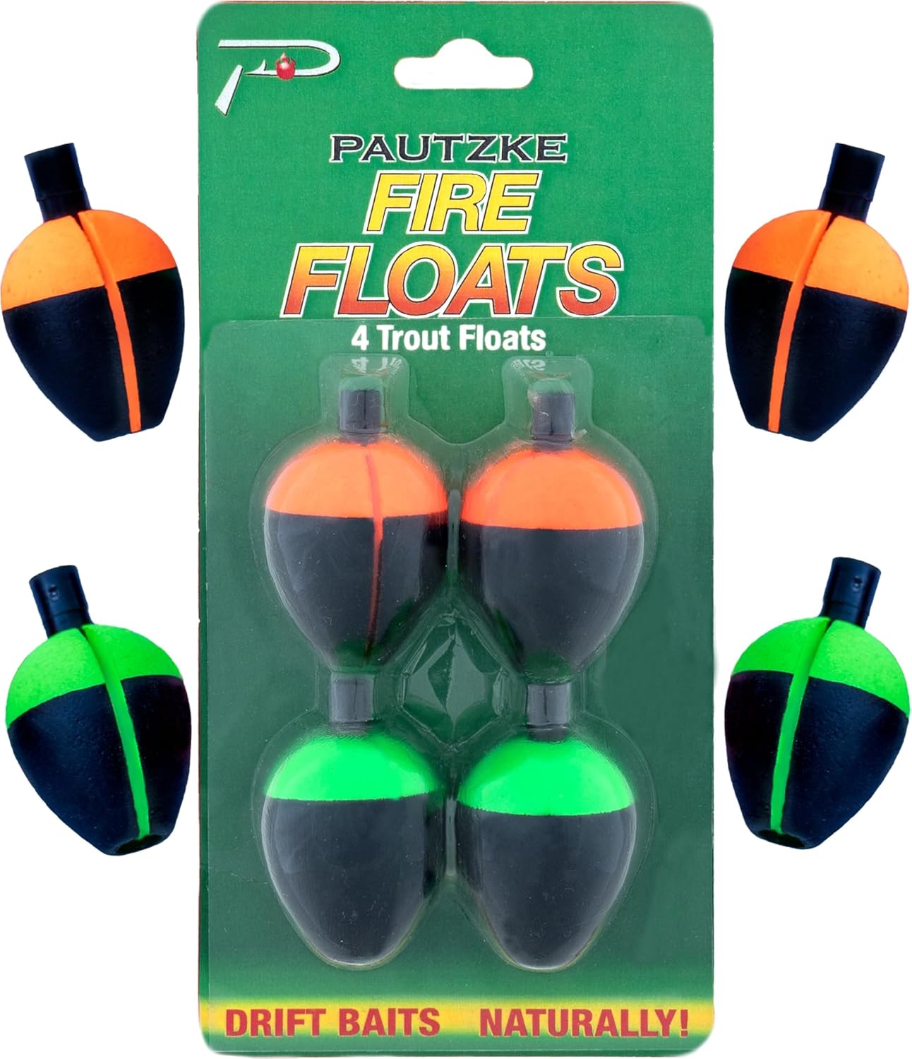 Pautzke Bait Fire Floats - Lightweight Trout Fishing Bobbers | Durable Two-Tone Design, Bulk Pack Options