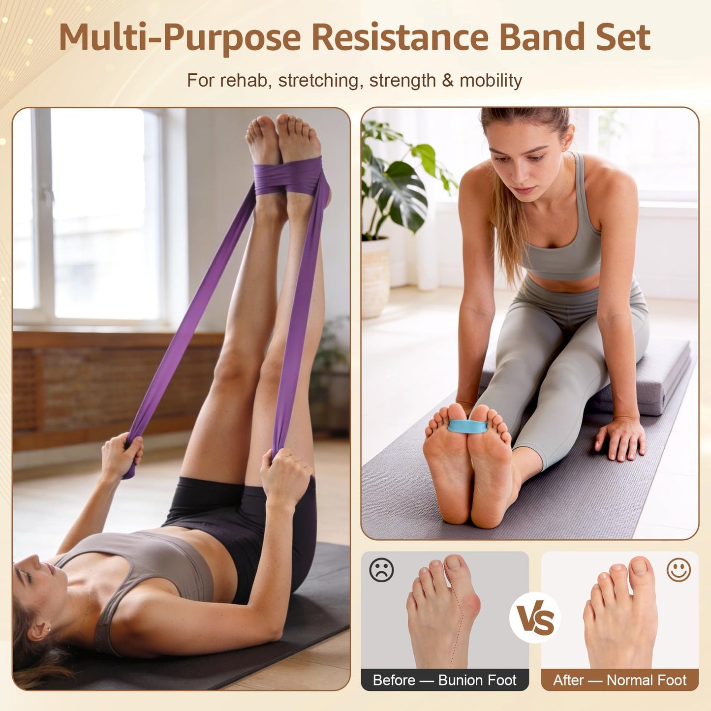 Natural Cork 5 in 1 Balance Board Kit, Foot & Ankle Strengthener with Massage Roller, Ball, Toe & Yoga Resistance Bands, Balance Trainer for Stability, Foot Strength, Pain Relief & Home Fitness