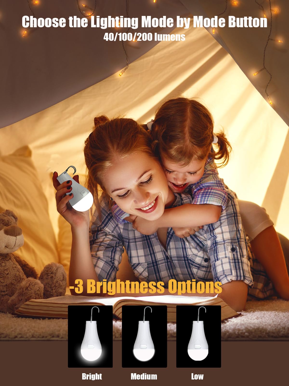 USB Rechargeable Light Bulbs Waterproof, Rechargeable Chicken Coop Lights with 4 Light Modes, 2000mAh Battery, LED Tent Light Bulbs for Indoor Emergency Camping