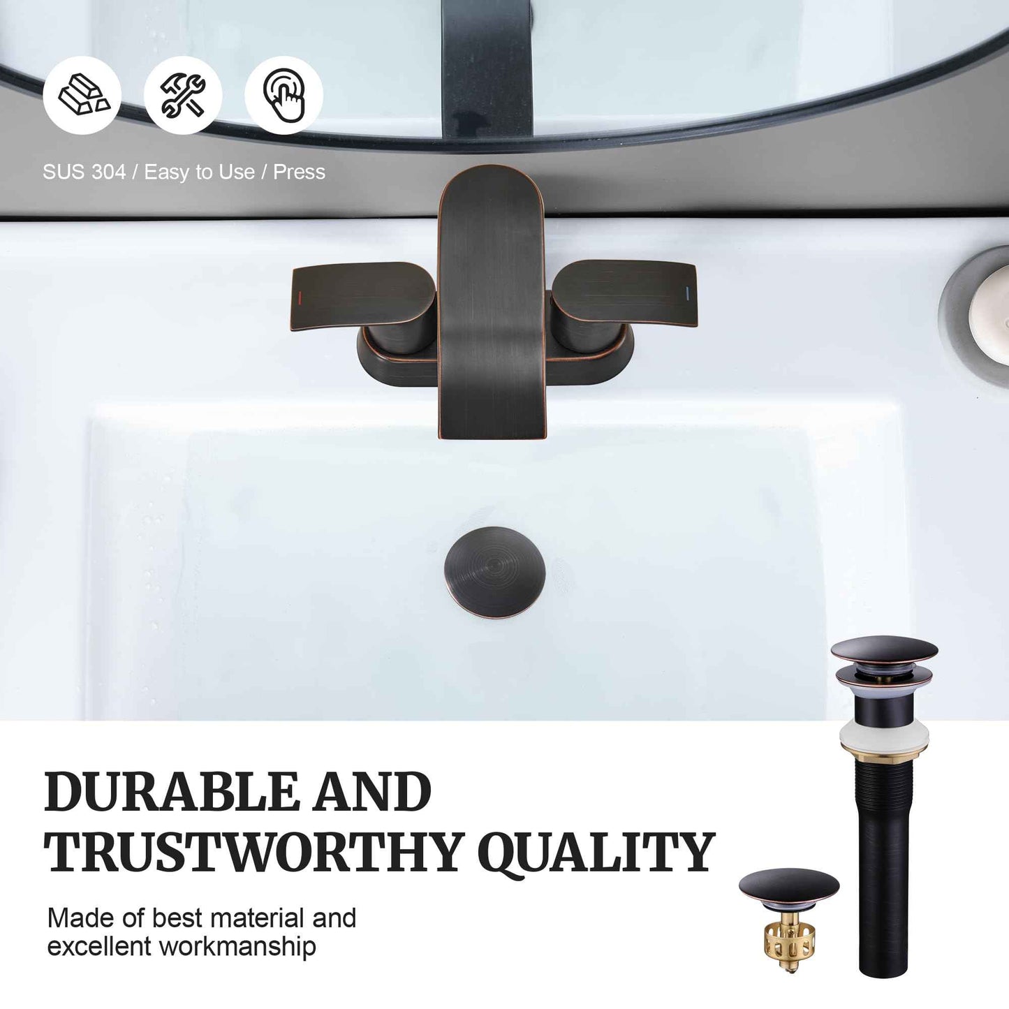 Pop up Sink Drain Stopper Without Overflow Oil Rubbed Bronze for Bathroom Vessel Vanity Sink Art Basin，Big Cap Sink Drain Without Overflow, Metal Pop-up Drain Strainer with Detachable Basket Stopper