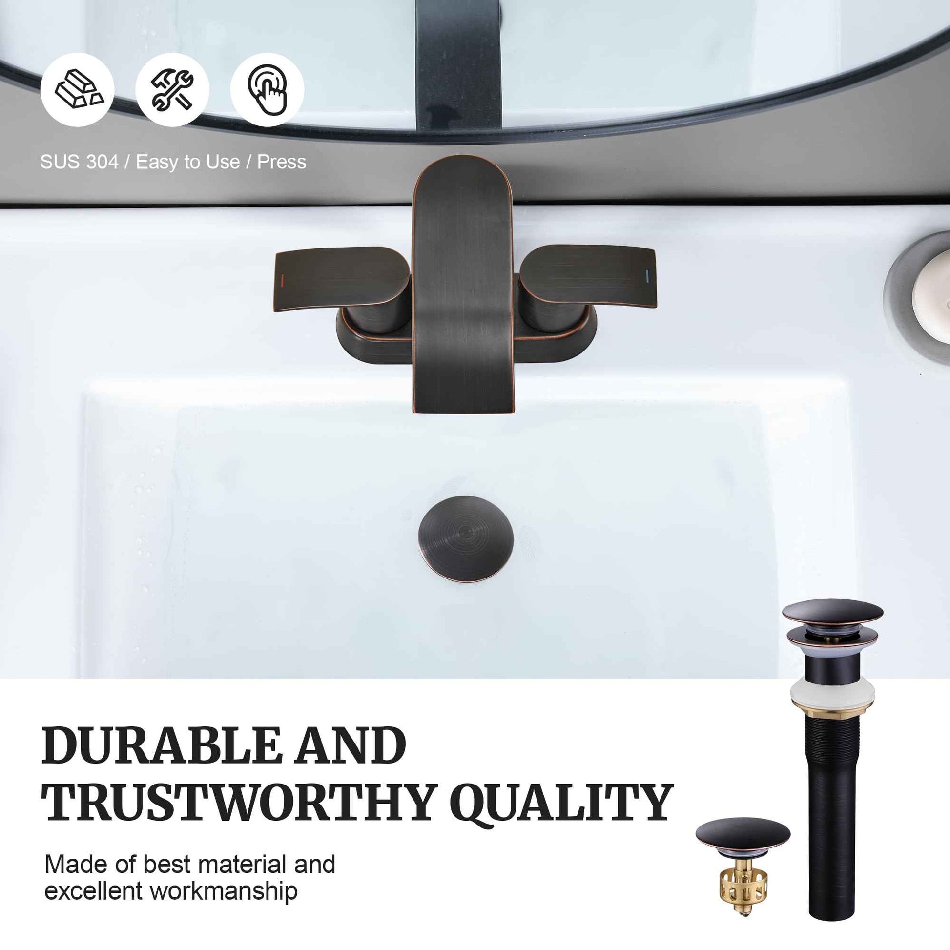 Pop up Sink Drain Stopper Without Overflow Oil Rubbed Bronze for Bathroom Vessel Vanity Sink Art Basin，Big Cap Sink Drain Without Overflow, Metal Pop-up Drain Strainer with Detachable Basket Stopper