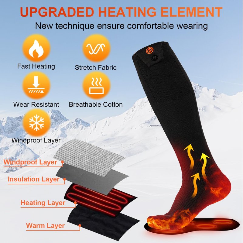 Heated Socks for Men Women APP Control Electric Heating Socks 8000mAh Rechargeable Battery Heate Thermal Socks for Winter Camping Fishing Cycling Skiing Hunting Hiking Black 2 Pair