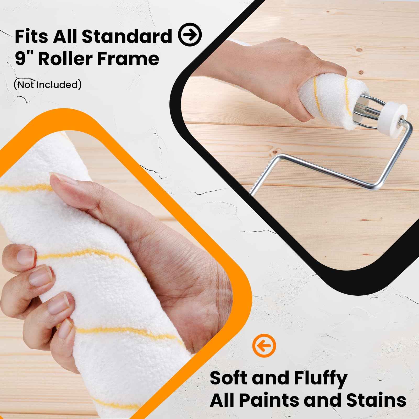 YiBaiBrush Paint Roller Covers, 12 Pack, 9 Inch Microfiber Paint Roller, 3/8" Nap Covers for Paint Roller Frame, Rollers for Painting, House Painting Supplies for Painting Walls