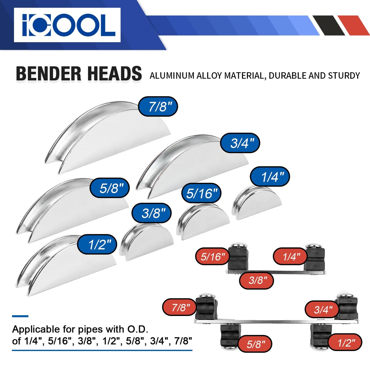 ICOOL Tubing Bender Kit Hand Tool 1/4 to 7/8 Inch for Soft Copper Aluminum HVAC Refrigeration System Maintenance, with Tube Cutter