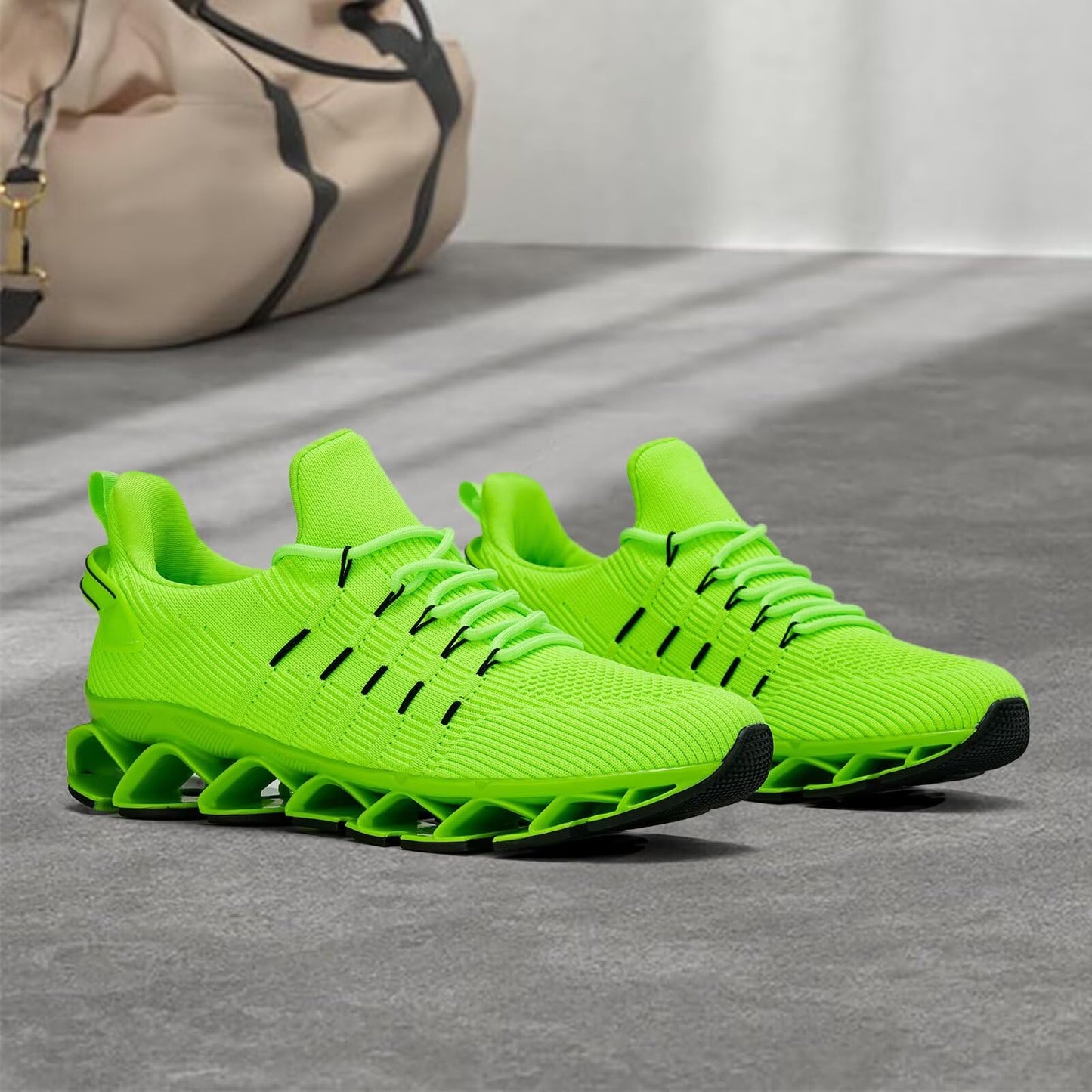Mens Walking Shoes Blade Non Slip Tennis Running Slip On Sneakers Lightweight Workout Breathable Mesh Fashion Sport Fluorescent Green