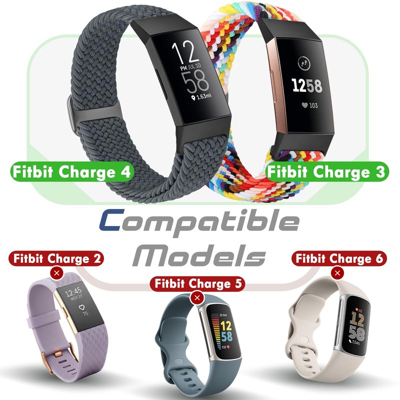 Acortjl Braided Band Compatible with Fitbit Charge 4/Charge 3 Bands for Women Men, Adjustable Elastic Sport Soft Nylon Replacement Wristband for Fitbit Charge 4/Charge 3/SE, 3PCS