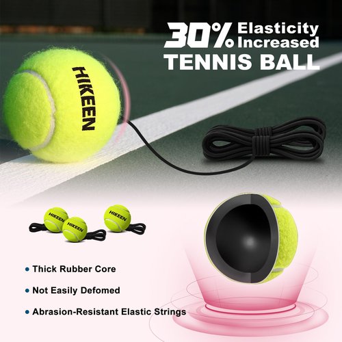 Hikeen Premium Tennis Trainer Rebound with Metal Base,Portable Solo Tennis Trainer Set with 3 Highly Elastic String Balls,Tennis Practice Equipment for Adult Kids and Beginners - Pink