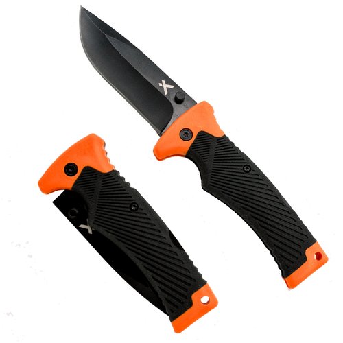 Bear Grylls Ultimate Folding Knife, 3.6" Steel Blade, EDC Knife with Rubberized Grip, Includes Sheath with Belt Loop - Black and Orange