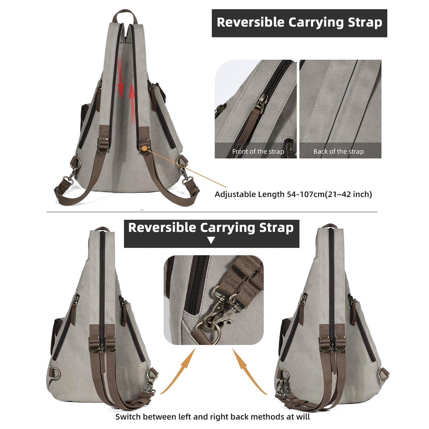 KL928 Canvas Sling Bag - Casual Crossbody Shoulder Daypack Rucksack Backpack for Men Women, Leaden