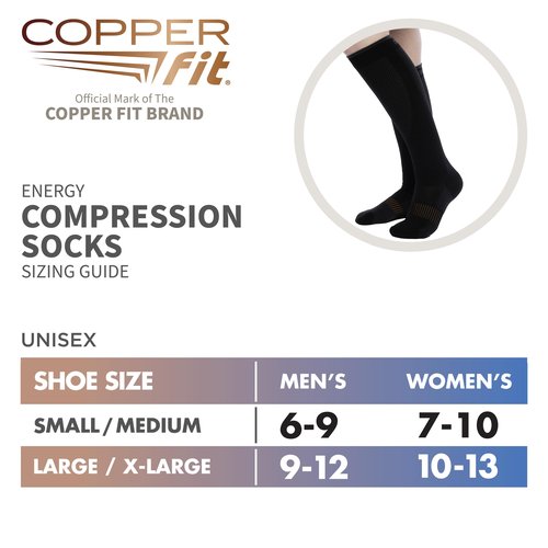 Copper Fit® Energy Graduated Compression Socks for Men & Women | Easy On, Easy Off | Circulation & Swelling Relief | Ideal for Travel, Nurses, Running, & Recovery (Black, 3 Pack LXL)