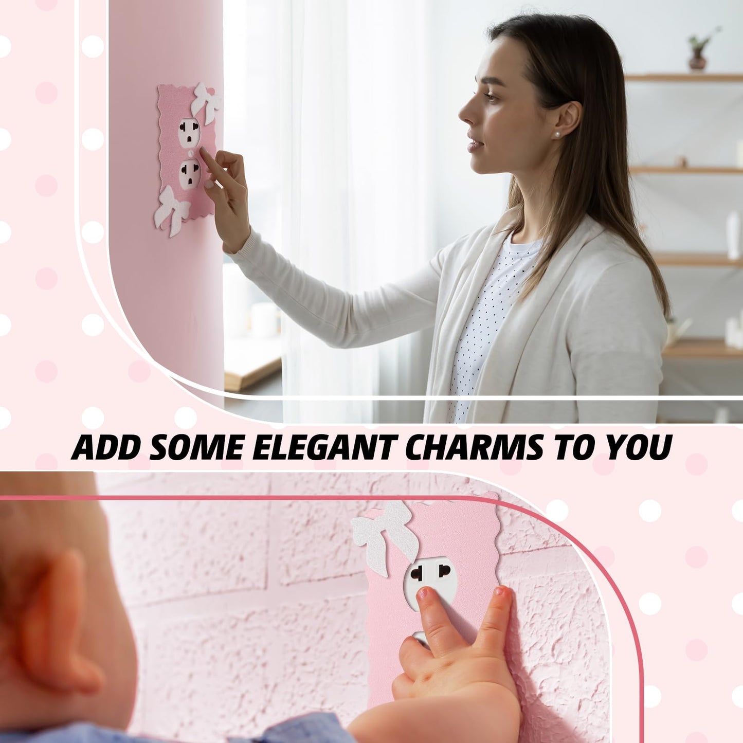 Relaxweex 2 Pcs Pink and white Duplex Outlet Covers Wall Plate Room Decor Metal Pink and White Cute Decorative Outlet Cover for Bedroom Home Decor(Bow)