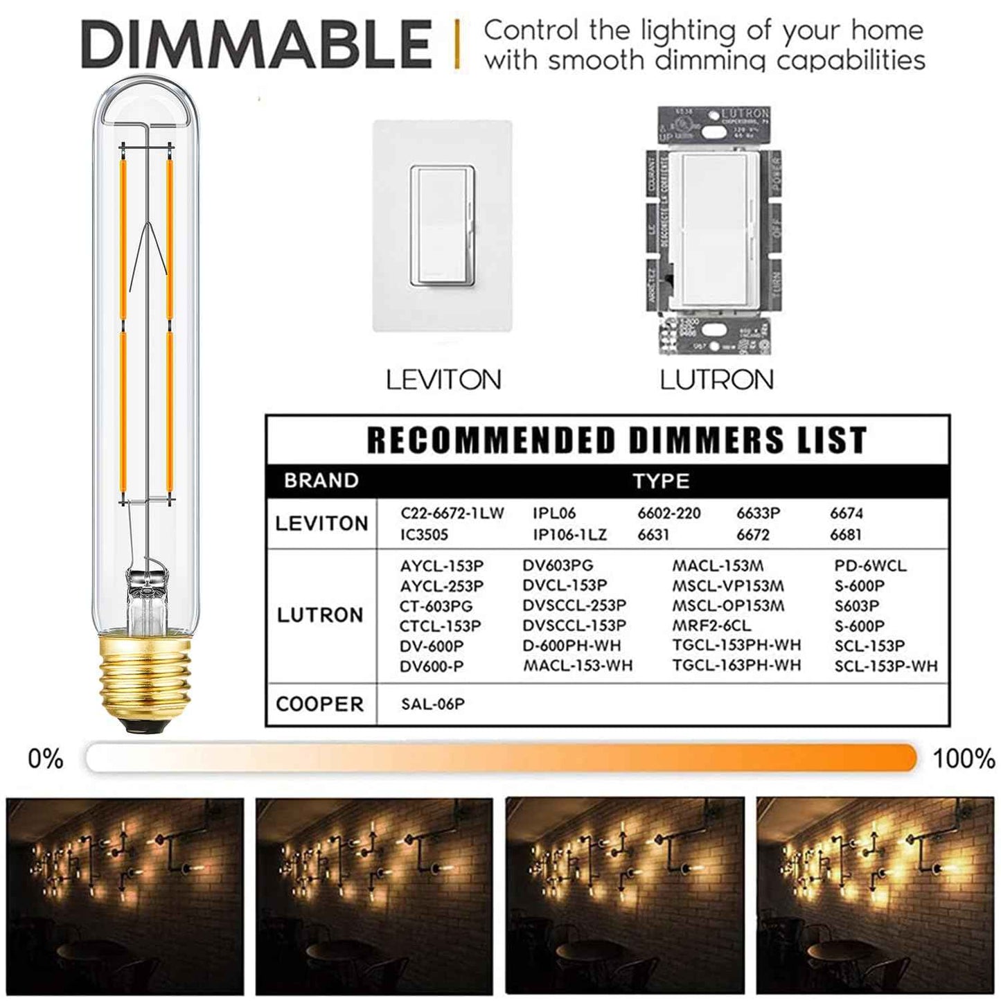 Leools Dimmable E26 Light Bulb 8W Equal 75 watt led Light Bulb Warm White 2700K AC120V Edison Light Bulbs 75 Watt 800LM Clear T10 led Bulb for Rustic Pendant,Industrial Pipe,Wall sconces,4Pack
