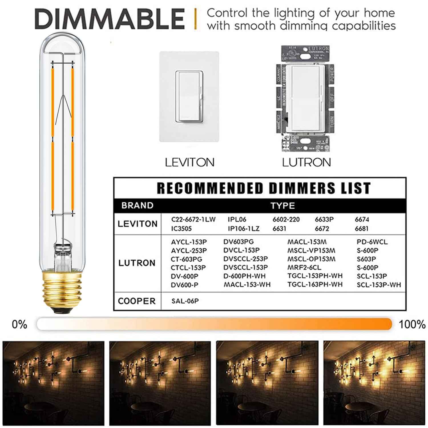Leools Dimmable E26 Light Bulb 8W Equal 75 watt led Light Bulb Warm White 2700K AC120V Edison Light Bulbs 75 Watt 800LM Clear T10 led Bulb for Rustic Pendant,Industrial Pipe,Wall sconces,4Pack