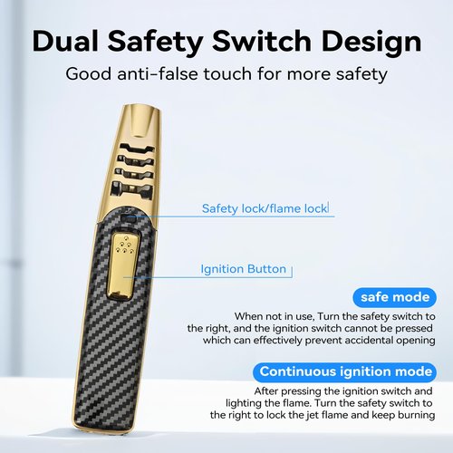 ZQMW Torch Lighter, Butane Lighter, Adjustable Big Jet Flame Butane Torch, Windproof Refillable Gas Long Torch Lighter with Safety Lock for Candle Grill Camping BBQ Kitchen Soldering, Gas Not Included