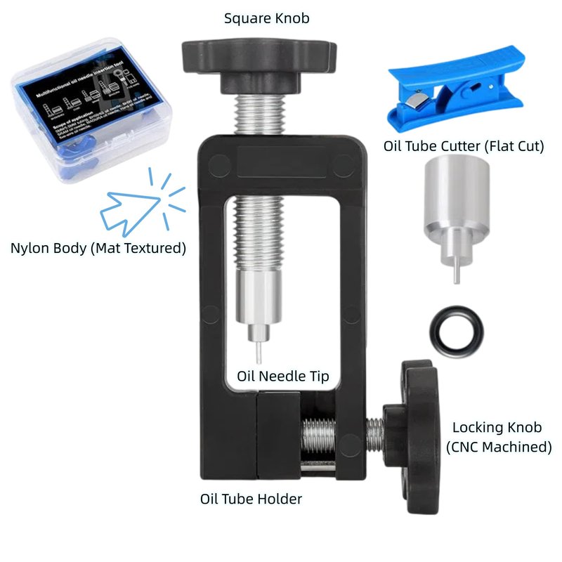 Tailcle 2 in 1 Bicycle Hydraulic Hose Cutter and Needle Driver Tool for MTB Road Bicycle - Olive Banjo Fitting Install, Compatible with Most Needle Drivers (Black)