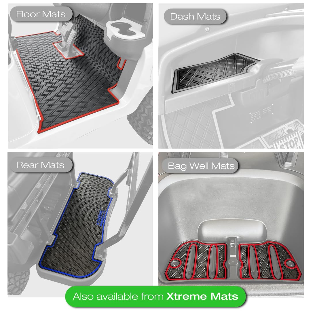 Xtreme Golf Cart Mats Rear Step Rubber Floor Mat Compatible with Evolution D5 2+2, Classic Pro/Plus, Forester Golf Cart Models | For Factory Rear Facing Seat | Full Coverage Protection - Sky Blue Trim