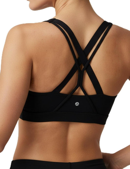 Buauty Wide and Thin Straps X Back Sport Bra for Women, Medium Support Stretchy Racer Back Lightweight Wireless Workout Bra for Yoga Gym and Running Athletic Training Fitness Exercise Black M