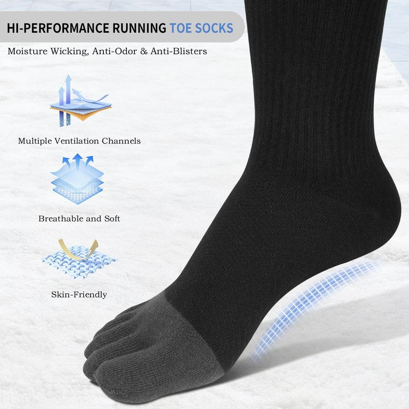 VWELL Toe Socks Cotton Athletic Running Five Finger Socks 3 Pairs,Size 7-11