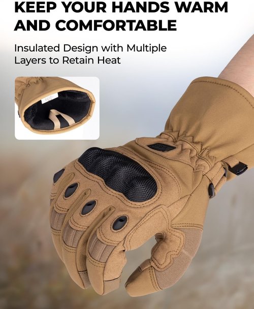 KEMIMOTO Tactical Gloves - Winter Warm Touchscreen Motorcycle Gloves with Hard Shell & Palm Padding