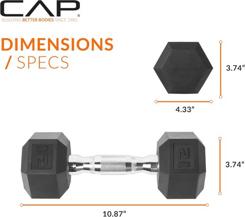 CAP Barbell Coated Hex Dumbbell Weights - Single | Choose from 10-120 lbs Options