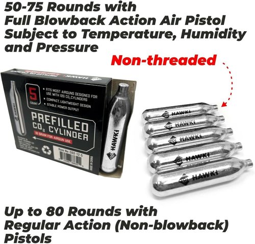 Hawki 12 Gram CO2 Cartridges - Perfect for Air Guns, BB Guns, Airsoft Pistols & Paintball Gear