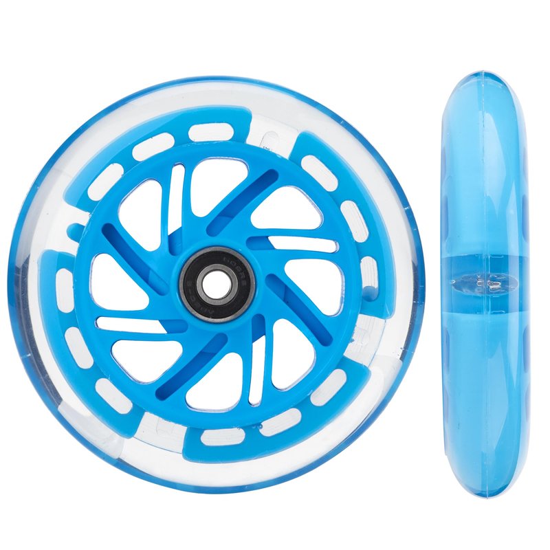 AOWISH 120mm Light-up Scooter Wheels Pair 120mm X 24mm Scooters LED Flash Front Wheels Replacement w/Bearings ABEC-9 for Micro Kickboard, 3-Wheeled Push Scooters (Blue)