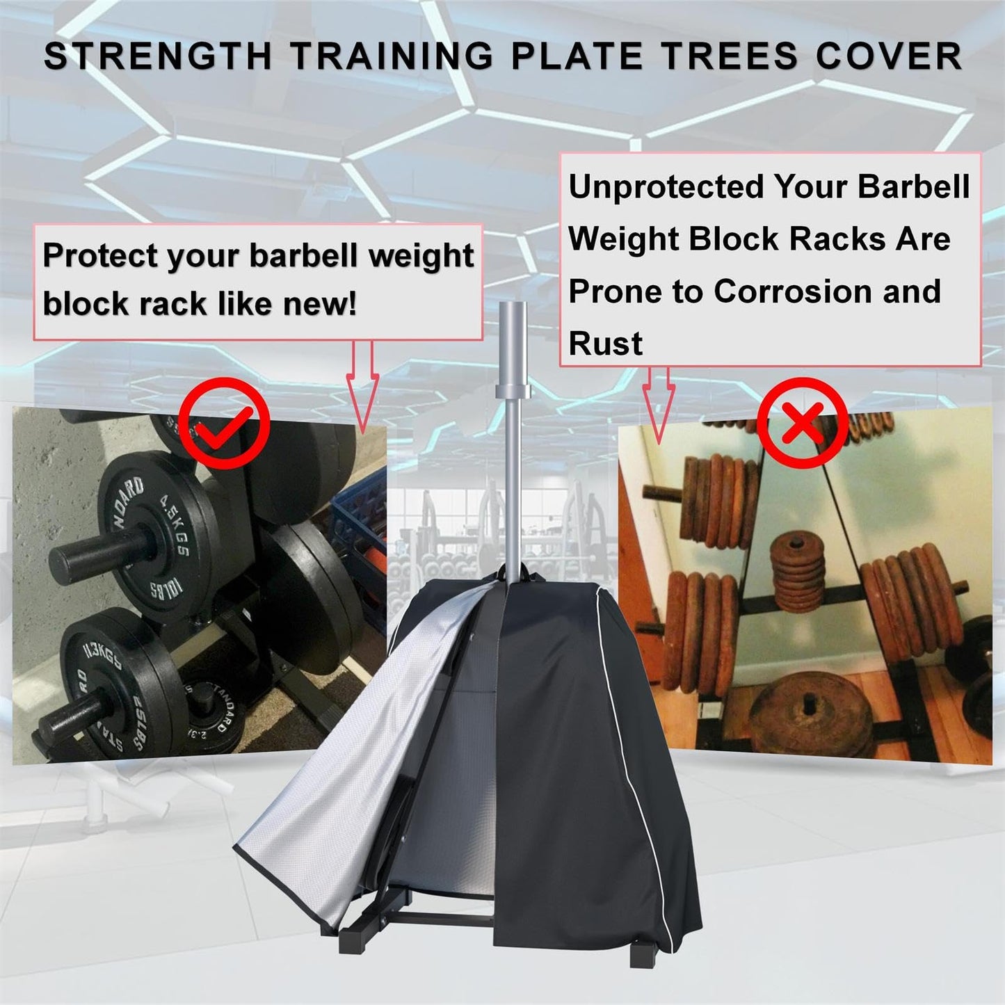 Ddeman Barbell Olympic Plate Rack cover Olympic Weight Plate Tree cover Fits 22“ Length x 19” Wide x 37” Height Tree Barbell Weight Block Rack (Protective Cover Only)