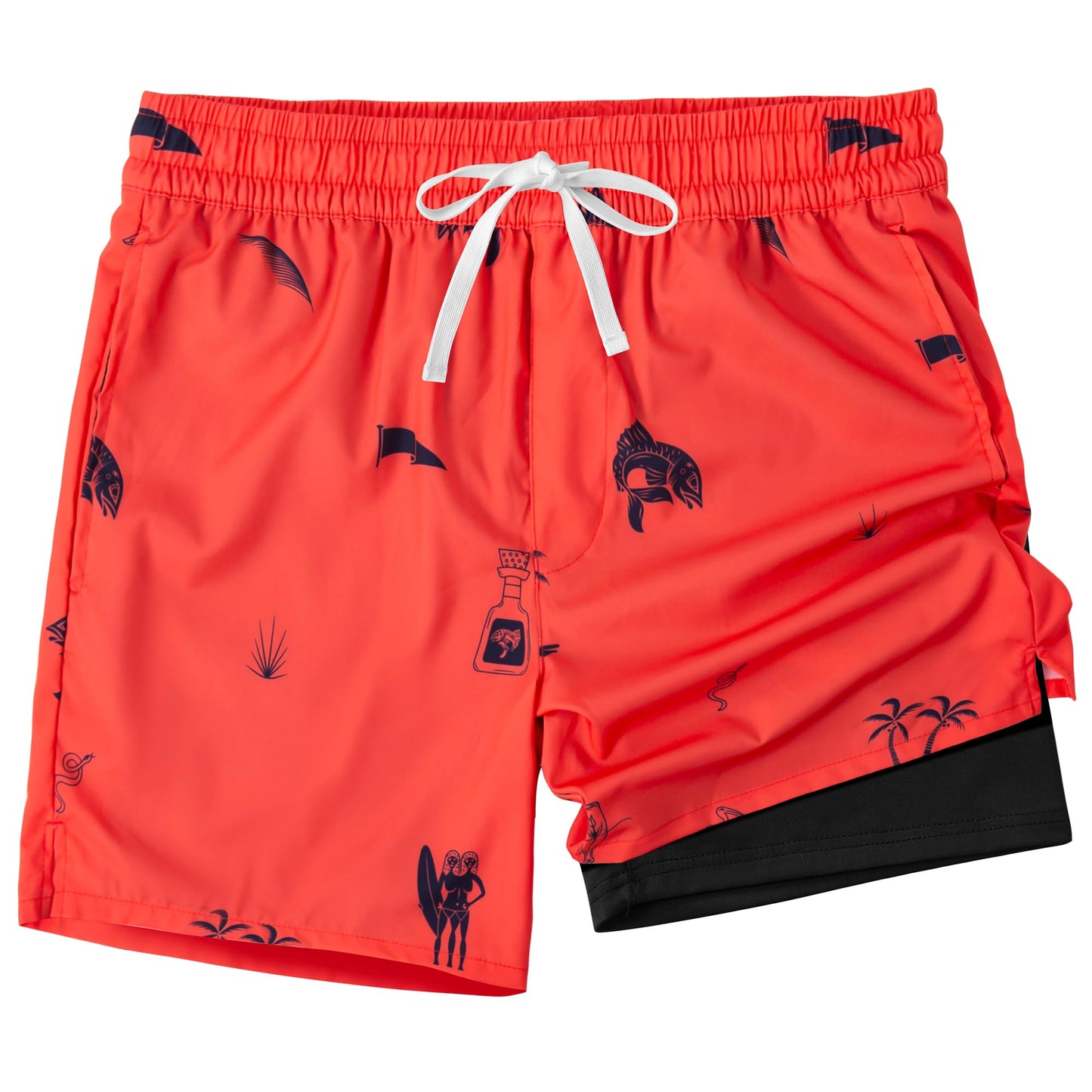XOMZG Men's Swim Trunks, 2 in 1 Bathing Suits Quick Dry Beach Hawaiian Board Shorts with Pockets