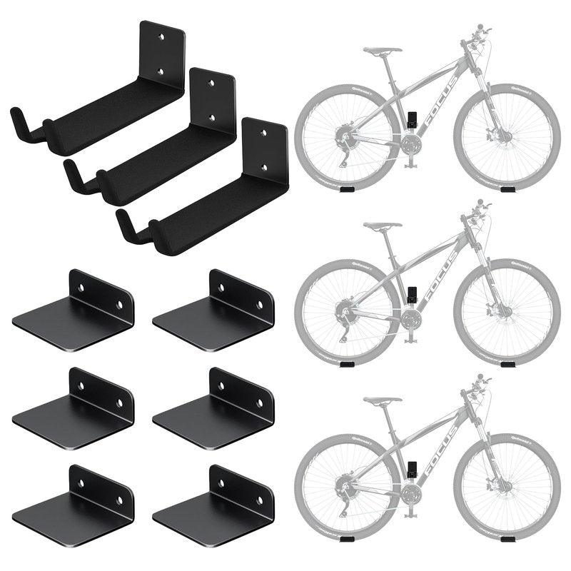 EVERHANGER Wall Mount Bike Pedal Hanger, Heavy-duty Garage Bike Rack, Horizontal Bike Hooks, Holds Up to 70LBS, 3 Pack