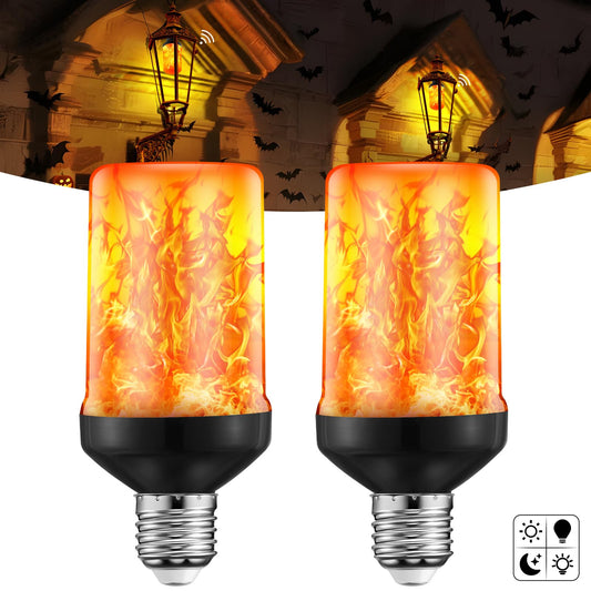 VIHOSE LED Flame Light Bulbs, Upgraded Dusk to Dawn Sensor Bulb with E26 Base, Flickering Flame with Upside Down Effect, Fire Bulb for Halloween Christmas Porch Outdoor Decor, 25, 000 Hours, 2 Pack