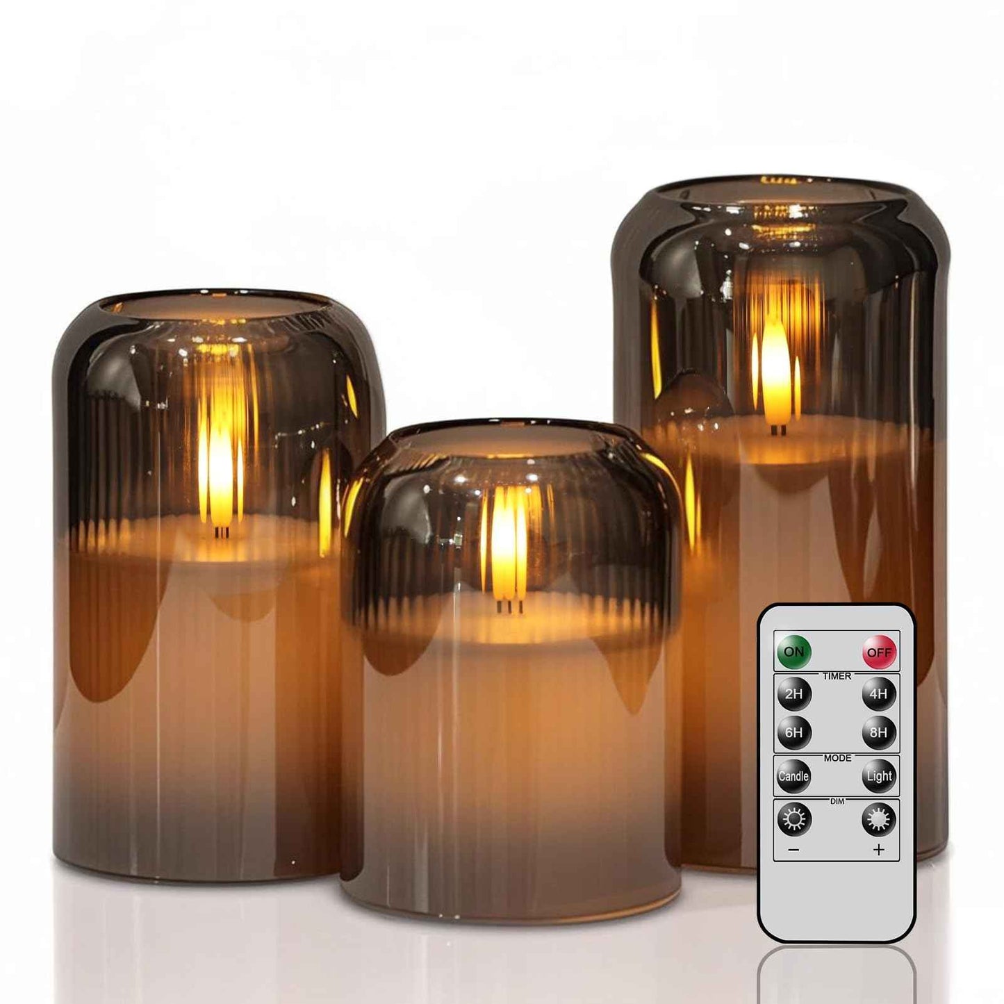 DRomance Glass Flameless Candles with Remote and Timer Battery Operated 3 Pack Real Wax Striped Black LED Flickering Pillar Candles Dinner Wedding Halloween Christmas Holiday Decor(3" D x 4",5",6" H)