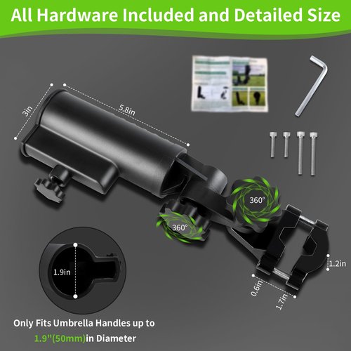 Cartalia Heavy Duty Golf Push Cart Umbrella Holder, Upgraded Aluminium Alloy Base Ultra Windproof, Universal Umbrella Stand for Electric Lawn Mower, Stroller, Wheelchair, Mobility Scooter, Beach Chair