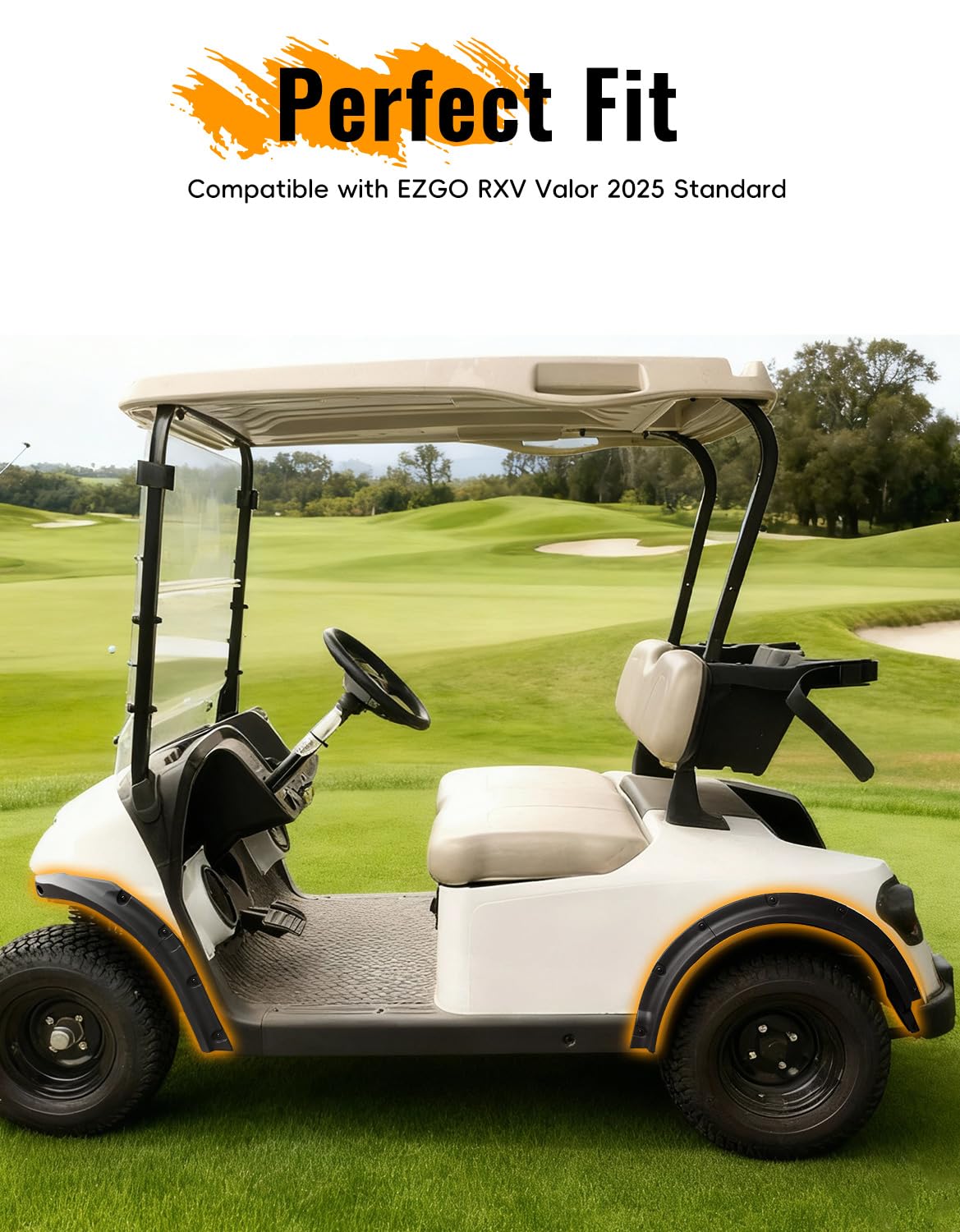LUXEMOTO Golf Cart Front & Rear Fender Flares for E-Z-GO RXV Valor 2025, 10PCS Combined Mud Plastic Guards Mud Flaps Only for EZGO RXV Valor 2025 Standard Body Carts Accessories