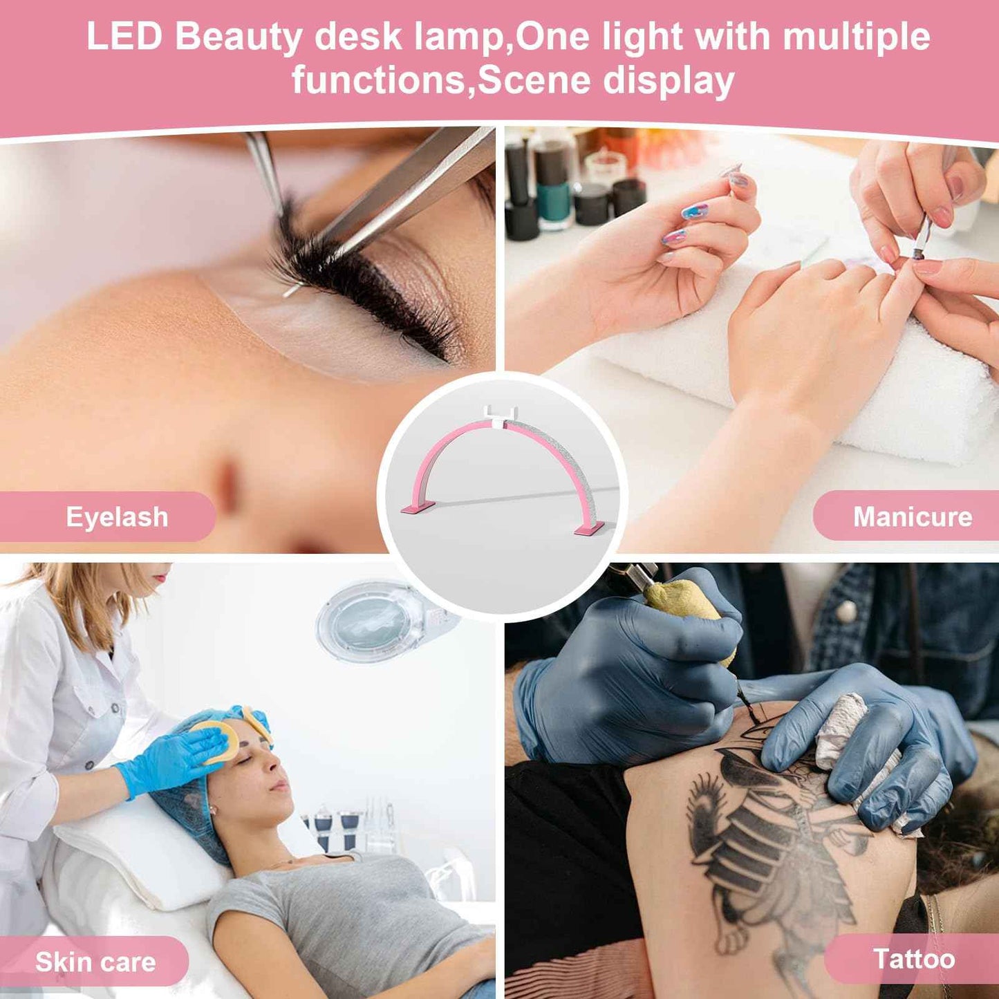 FFKJDM Large 29-inch Half Moon Light for Nail Desk,48W LED Light with Hand Pillow and Phone Holder, Nail Desk lamp for lash Eyelash Extension,Makeup Desk lamp,Color Temperature 3000K-6000K (Pink)