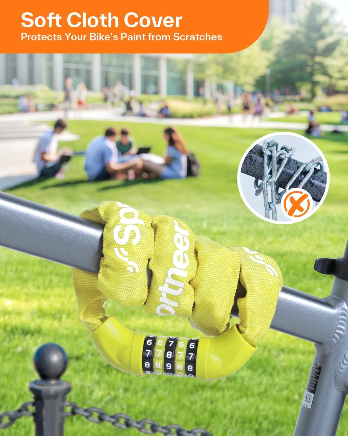 Sportneer Bike Lock - High Security 5-Digit Combination Chain Lock | Keyless & Heavy Duty - 3.2/3.6/4ft, 4/6mm Thick