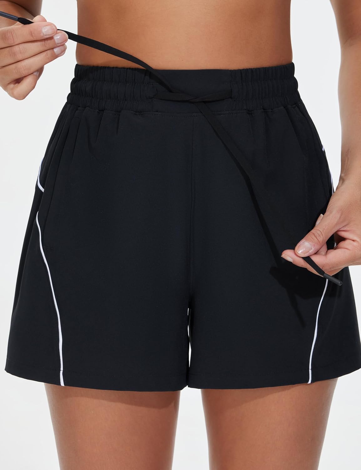 The Gym People Women's High Waist Running Shorts - Lightweight, Loose Fit with Pockets for Yoga & Workouts