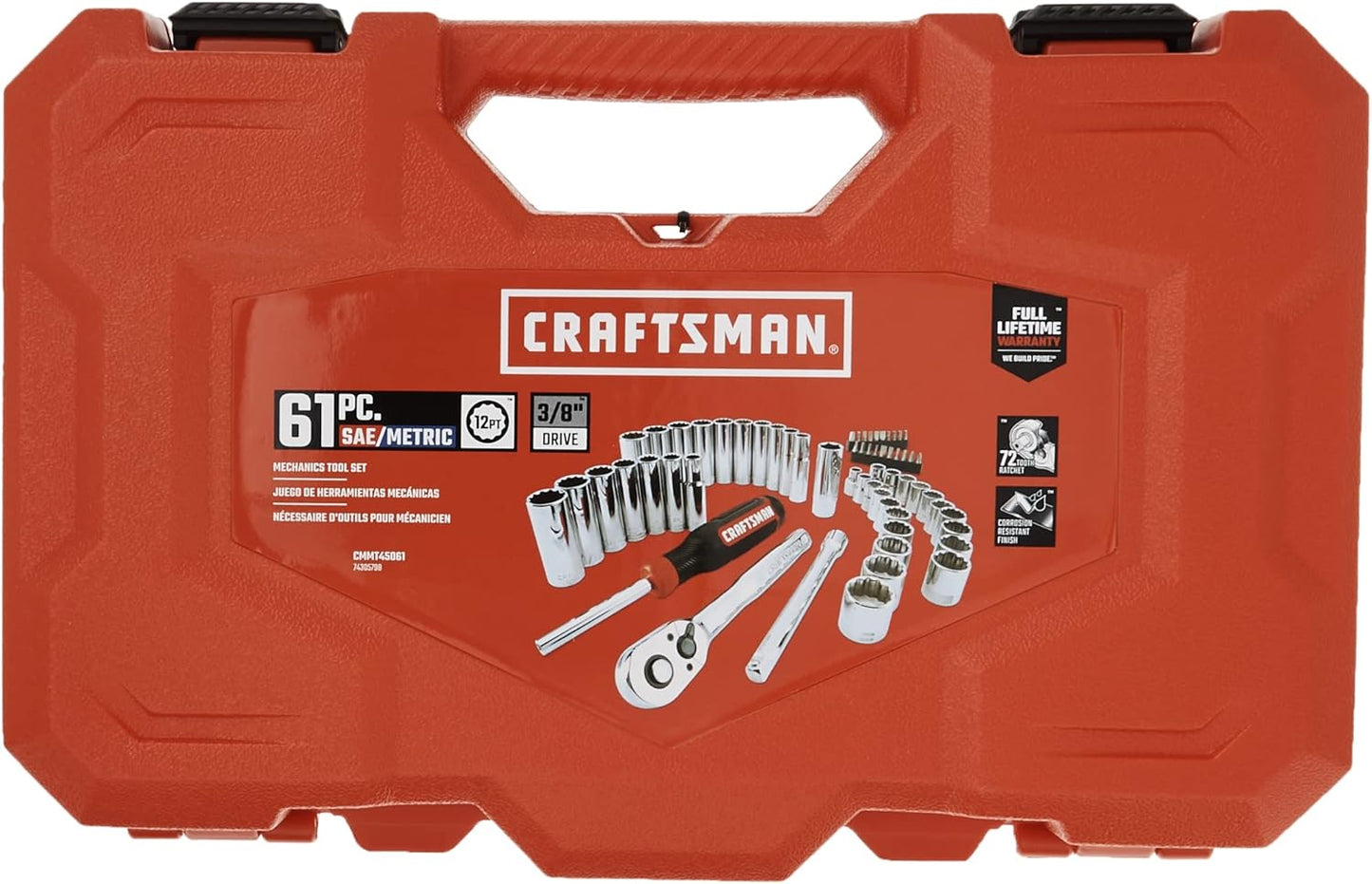 61-Piece CRAFTSMAN Mechanics Tool Set with 3/8 Inch Drive – Complete Toolkit