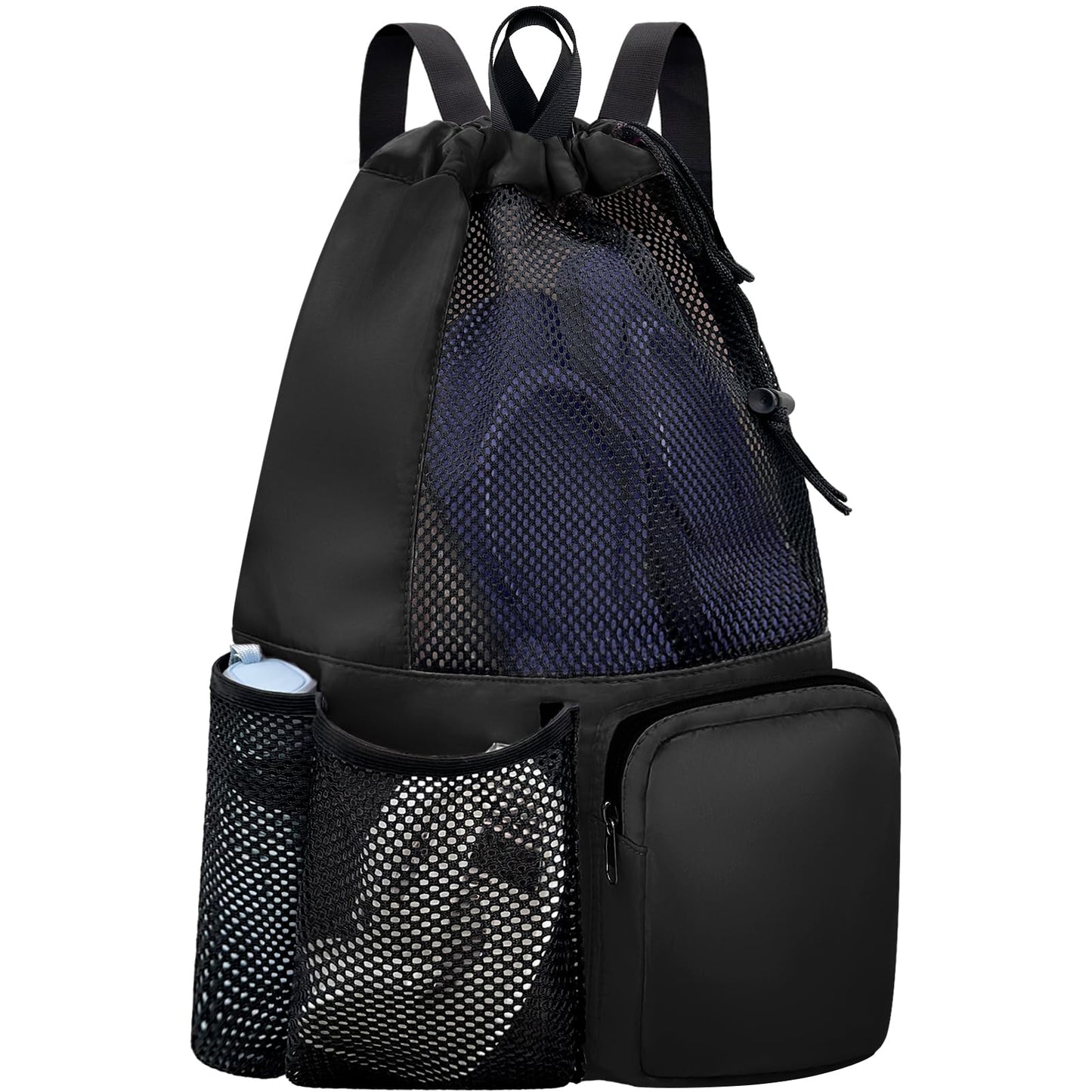 lifwimner Swim Bag Mesh Beach Drawstring Backpack with Wet Pocket Waterproof for Gym Workout Men Women (Black)