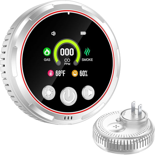 5-in-1 Carbon Monoxide, Smoke & Gas Detector with Battery Backup - HD Digital Screen for Home Safety