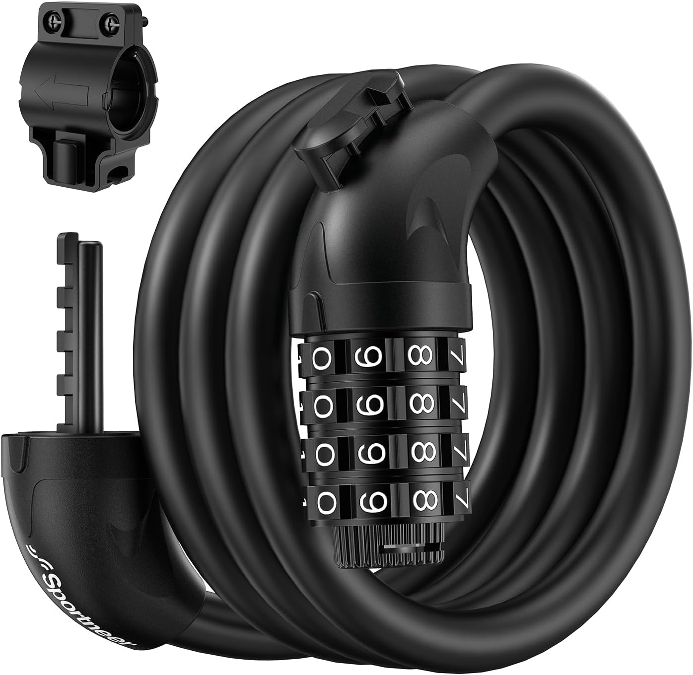 Sportneer Bike Lock - 4-Digit Combination, Weatherproof 12mm Heavy Duty Steel - 4ft Cable for Bikes & Scooters