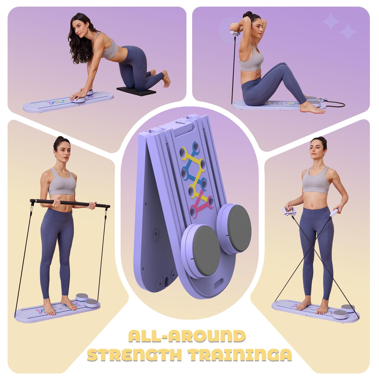 Pilates Board,7 in 1 Multifunctional Pilates Reformer Machine with Battery, Portable and Foldable Pilates Board Unisex Pilates Core Workout Equipment for Home Office Use