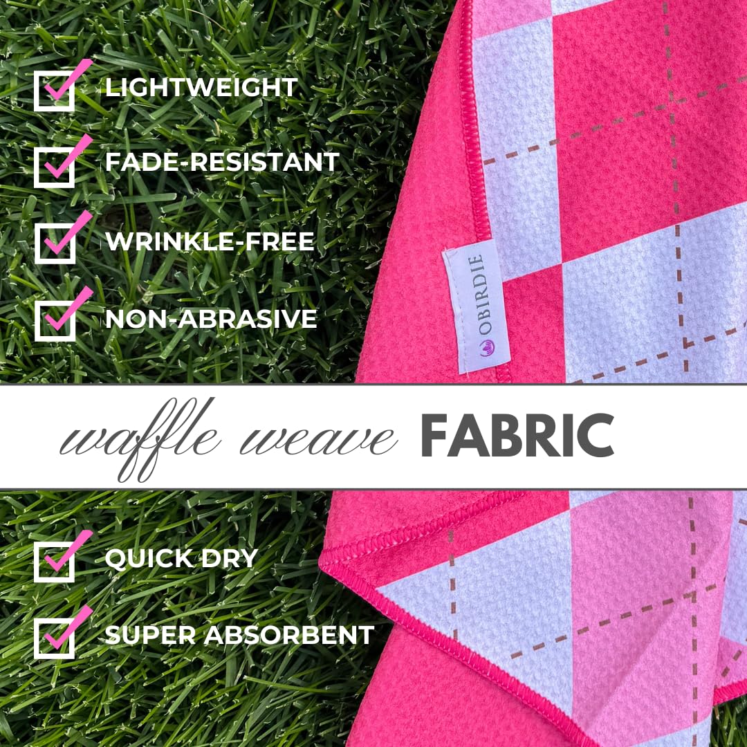 Obirdie Magnetic Golf Towel | 18"x18" Waffle Microfiber | Women's Golf Accessory | Detachable Clip | Quick-Dry, Ultra-Absorbent | Blue Orange Argyle