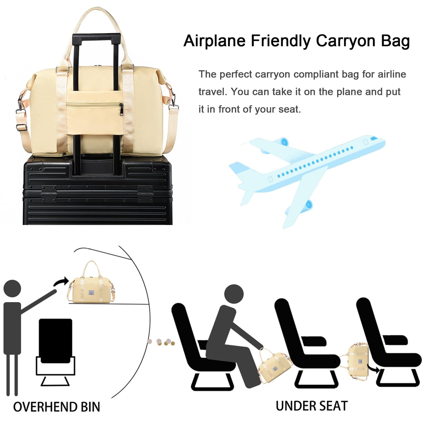 Large Travel Bag with Wet Pocket, Multiple Pockets Gym Duffel Tote Bag, Waterproof Carry On Bag with Trolley Sleeve